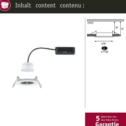 Spot encastré LED Nova Coin IP44 rond 78mm Tunable White 6W 530lm 230V Blanc dépoli Aluminium