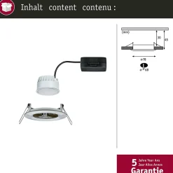 Spot encastré LED Nova Coin Luminaire individuel fixe IP44 rond 78mm Coin 6W 470lm 230V 2700K Acier brossé