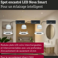Spot encastré LED Nova Coin IP44 rond 78mm Tunable White 3x6W 3x530lm 230V Blanc dépoli Aluminium