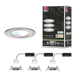 Spot encastré LED Nova Coin IP44 rond 78mm RGBW+ 3x6W 3x500lm 230V Acier brossé Aluminium