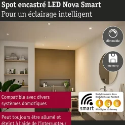 Spot encastré LED Nova Coin IP44 rond 78mm RGBW+ 3x6W 3x500lm 230V Acier brossé Aluminium