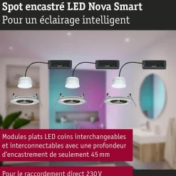 Spot encastré LED Nova Coin IP44 rond 78mm RGBW+ 3x6W 3x500lm 230V Acier brossé Aluminium