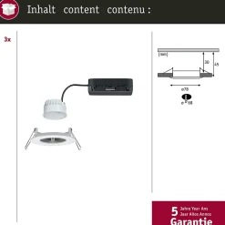 Spot encastré LED Nova Coin IP44 rond 78mm RGBW+ 3x6W 3x500lm 230V Blanc dépoli Aluminium