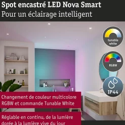 Spot encastré LED Nova Coin IP44 rond 78mm RGBW+ 3x6W 3x500lm 230V Blanc dépoli Aluminium