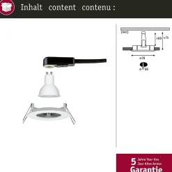Spot encastré LED Nova fixe IP44 rond 78mm GU10 6,5W 460lm 230V 2700K Blanc dépoli