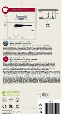 Spot encastré LED Nova Kit de base fixe IP44 rond 78mm GU10 3x6,5W 3x460lm 230V 2700K Alu tourné