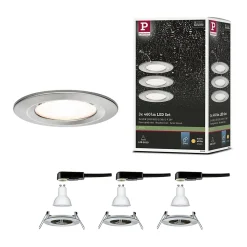 Spot encastré LED Nova Kit de base fixe IP44 rond 78mm GU10 3x6,5W 3x460lm 230V 2700K Acier brossé