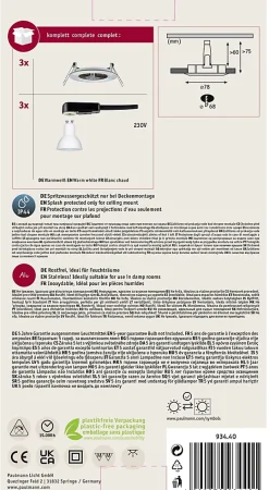 Spot encastré LED Nova Kit de base fixe IP44 rond 78mm GU10 3x6,5W 3x460lm 230V 2700K Acier brossé