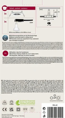 Spot encastré LED Nova Kit de base fixe IP44 rond 78mm GU10 3x6,5W 3x460lm 230V 2700K Blanc dépoli