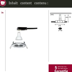 Spot encastré LED Nova Kit de base fixe IP44 rond 78mm GU10 3x6,5W 3x460lm 230V 2700K Chrome