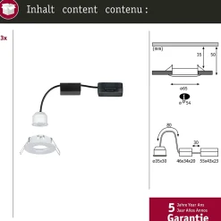 Spot encastré LED Nova Mini Coin Kit de base fixe IP44 rond 65mm Coin 3x4W 3x310lm 230V 2700K Blanc dépoli
