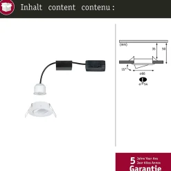 Spot encastré LED Nova Mini Coin Luminaire individuel orientable rond 66mm 15 Coin 4W 310lm 230V 2700K Blanc dépoli