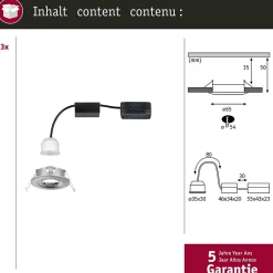 Spot encastré LED Nova Mini Coin Kit de base fixe IP44 rond 65mm Coin 3x4W 3x310lm 230V 2700K Acier brossé