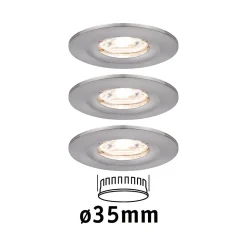 Spot encastré LED Nova Mini Coin Kit de base fixe IP44 rond 65mm Coin 3x4W 3x310lm 230V 2700K Acier brossé