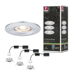 Spot encastré LED Nova Mini Coin Kit de base fixe IP44 rond 65mm Coin 3x4W 3x310lm 230V 2700K Chrome