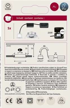 Spot encastré LED Nova Mini Coin Luminaire individuel fixe IP44 rond 65mm Coin 4W 310lm 230V 2700K Chrome
