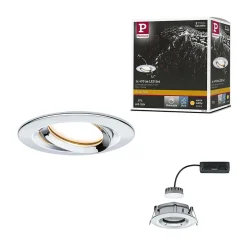 Spot encastré LED Nova Plus Coin Luminaire individuel orientable IP65 rond 93mm 30 Coin 6W 470lm 230V gradable 2700K Chrome