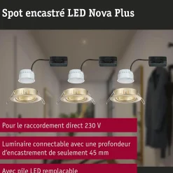 Spot encastré LED Nova Plus Kit de 3 IP65 rond 93mm 30 GU10 3x6W 3x460lm 230V gradable 2700K Doré mat