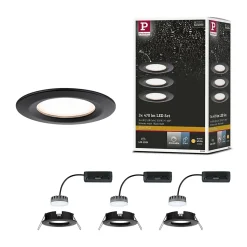 Spot encastré LED Nova Plus Coin Kit de base fixe IP44 rond 78mm Coin 3x6W 3x470lm 230V gradable 2700K Noir mat