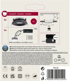 Spot encastré LED Nova Plus Coin Luminaire individuel orientable IP65 rond 93mm 30 Coin 6W 470lm 230V gradable 2700K Noir mat