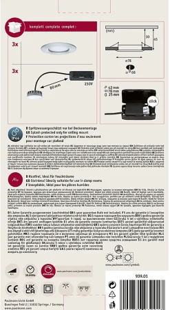 Spot encastré LED Nova Plus Coin Kit de base fixe IP44 rond 78mm Coin 3x6W 3x470lm 230V gradable 2700K Alu tourné