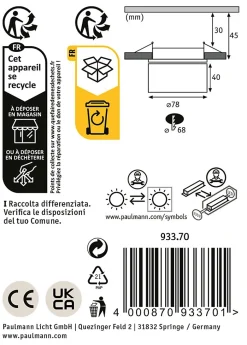Spot encastré LED Spircle rond 78mm 8W 550lm 230V 3000K Noir mat