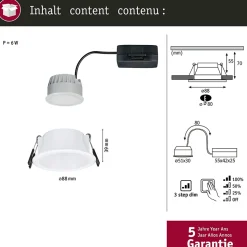 Spot encastré LED 3-Step-Dim Cole Coin Kit de 1 IP44 rond 88mm Coin 6W 470lm 230V gradable 2700K Blanc
