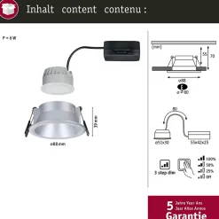 Spot encastré LED 3-Step-Dim Cole Coin Kit de 1 IP44 rond 88mm Coin 6W 470lm 230V gradable 2700K Argent mat