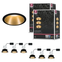 Spot encastré LED 3-Step-Dim Cole Coin Kit de 6 IP44 rond 88mm Coin 6x6W 6x470lm 230V gradable 2700K Noir Doré mat
