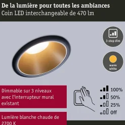 Spot encastré LED 3-Step-Dim Cole Coin Kit de 6 IP44 rond 88mm Coin 6x6W 6x470lm 230V gradable 2700K Noir Doré mat
