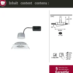 Spot encastré LED 3-Step-Dim Nova Coin orientable carré 84x84mm 50 Coin 6W 470lm 230V gradable 2700K Blanc dépoli