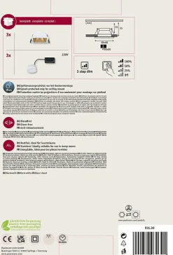 Spot encastré LED 3-Step-Dim Cole Coin Kit de 3 IP44 carré 88x88mm Coin 3x6W 3x470lm 230V gradable 2700K Blanc Doré mat