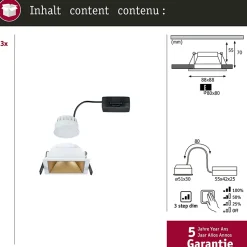 Spot encastré LED 3-Step-Dim Cole Coin Kit de 3 IP44 carré 88x88mm Coin 3x6W 3x470lm 230V gradable 2700K Blanc Doré mat