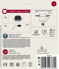 Spot encastré LED 3-Step-Dim Gil Coin IP44 rond 68mm Coin 6W 470lm 230V gradable 2700K Noir mat Acier brossé
