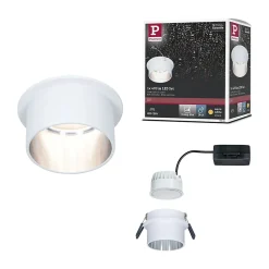 Spot encastré LED 3-Step-Dim Gil Coin IP44 rond 68mm Coin 6W 470lm 230V gradable 2700K Blanc dépoli Acier brossé