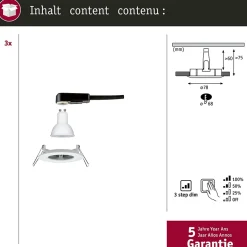 Spot encastré LED 3-Step-Dim Nova Kit de base fixe IP44 rond 78mm GU10 3x6,5W 3x460lm 230V gradable 2700K Blanc dépoli