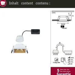 Spot encastré LED 3-Step-Dim Cole Coin Kit de 1 IP44 carré 88x88mm Coin 6W 470lm 230V gradable 2700K Blanc Doré mat