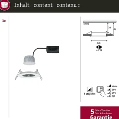 Spot encastré LED 3-Step-Dim Nova Coin Kit de base fixe IP44 rond 78mm Coin 3x6W 3x470lm 230V gradable 2700K Blanc dépoli