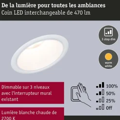 Spot encastré LED 3-Step-Dim Cole Coin Kit de 3 IP44 rond 88mm Coin 3x6W 3x470lm 230V gradable 2700K Blanc