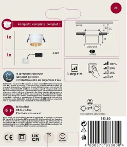 Spot encastré LED 3-Step-Dim Gil Coin IP44 rond 68mm Coin 6W 470lm 230V gradable 2700K Blanc dépoli Doré