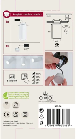 Spot encastré LED 3-Step-Dim Turnal rond 60mm 90 Coin 6W 470lm 230V gradable 2700K Blanc dépoli