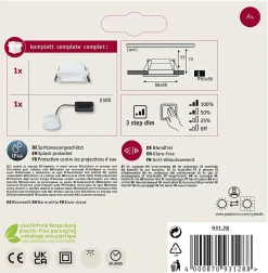 Spot encastré LED 3-Step-Dim Cole Coin Kit de 1 IP44 carré 88x88mm Coin 6W 470lm 230V gradable 2700K Blanc