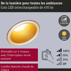 Spot encastré LED 3-Step-Dim Cole Coin Kit de 6 IP44 rond 88mm Coin 6x6W 6x470lm 230V gradable 2700K Doré mat