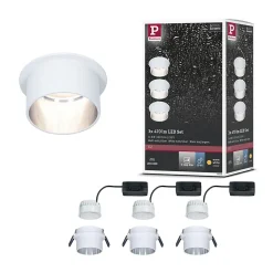Spot encastré LED 3-Step-Dim Gil Coin Kit de base IP44 rond 68mm Coin 3x6W 3x470lm 230V gradable 2700K Blanc dépoli Acier brossé