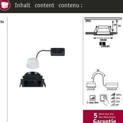 Spot encastré LED 3-Step-Dim Cole Coin Kit de 3 IP44 carré 88x88mm Coin 3x6W 3x470lm 230V gradable 2700K Noir