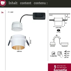 Spot encastré LED 3-Step-Dim Gil Coin Kit de base IP44 rond 68mm Coin 3x6W 3x470lm 230V gradable 2700K Blanc dépoli Doré