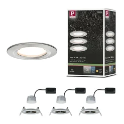 Spot encastré LED 3-Step-Dim Nova Coin Kit de base fixe IP44 rond 78mm Coin 3x6W 3x470lm 230V gradable 2700K Acier brossé