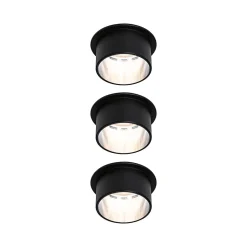 Spot encastré LED 3-Step-Dim Gil Coin Kit de base IP44 rond 68mm Coin 3x6W 3x470lm 230V gradable 2700K Noir mat Acier brossé