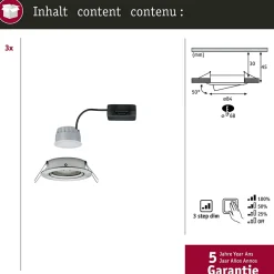 Spot encastré LED 3-Step-Dim Nova Coin Kit de base orientable rond 84mm 50 Coin 3x6W 3x470lm 230V gradable 2700K Acier brossé