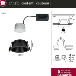 Spot encastré LED 3-Step-Dim Cole Coin Kit de 1 IP44 rond 88mm Coin 6W 470lm 230V gradable 2700K Noir